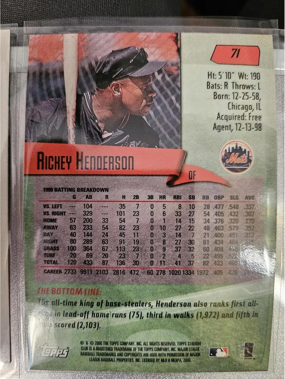 Rickey Henderson - 2000 Stadium Club # 71 - NY Mets- RAW Mint
